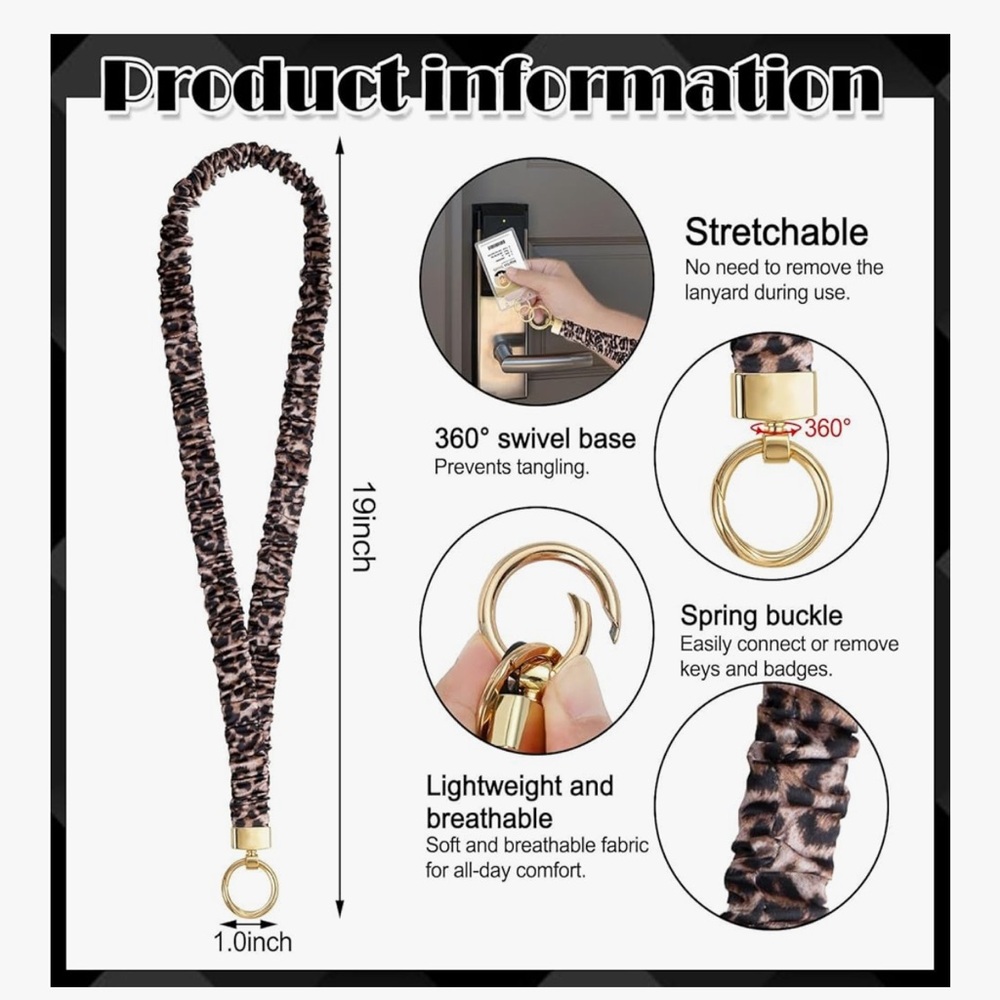🆕 Scrunchie Lanyards for ID Badges Neck Lanyard for Keys Retractable - Picture 2 of 5